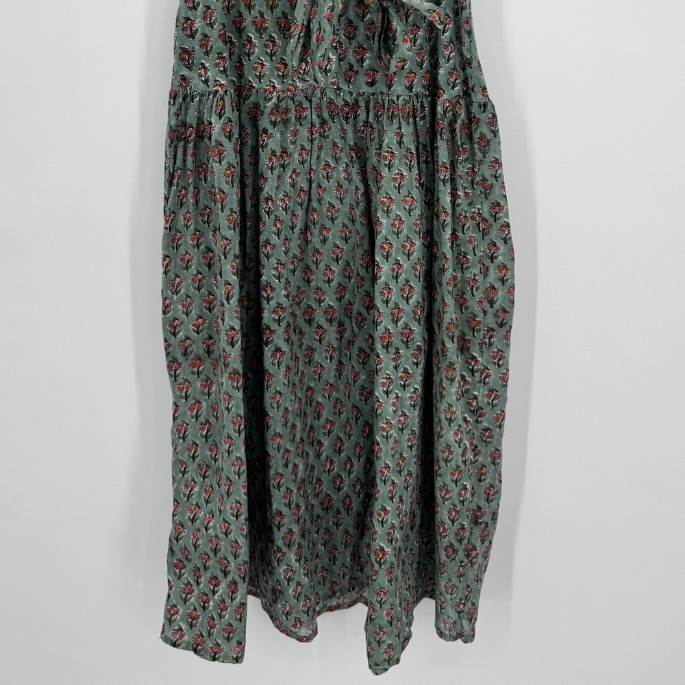 Daughters of India Prairie Dress XS Sage Green Floral Button Front Midi Cottage - Picture 7 of 12
